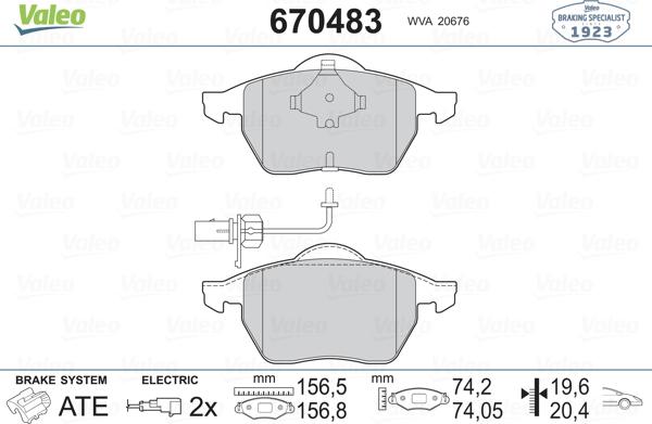 Valeo 670483 - Brake Pad Set, disc brake autospares.lv