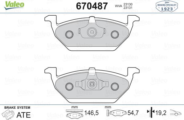 Valeo 670487 - Brake Pad Set, disc brake autospares.lv