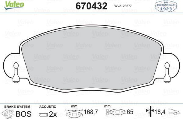 Valeo 670432 - Brake Pad Set, disc brake autospares.lv