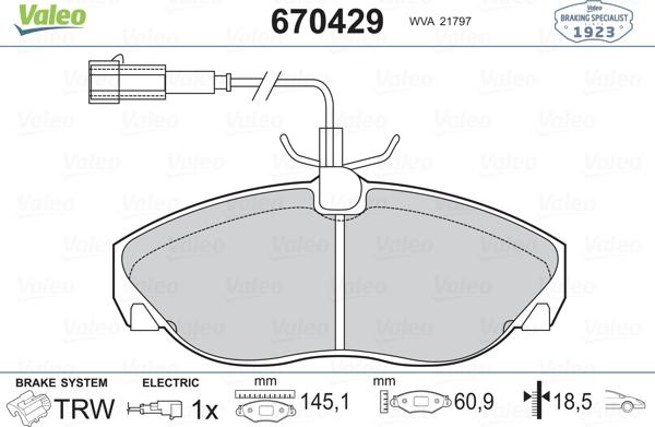 Valeo 670429 - Brake Pad Set, disc brake autospares.lv