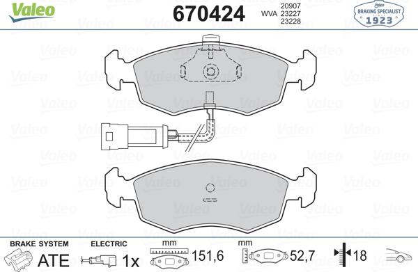 Valeo 670424 - Brake Pad Set, disc brake autospares.lv