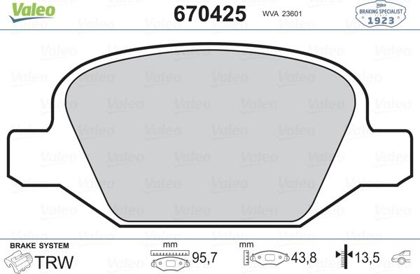 Valeo 670425 - Brake Pad Set, disc brake autospares.lv