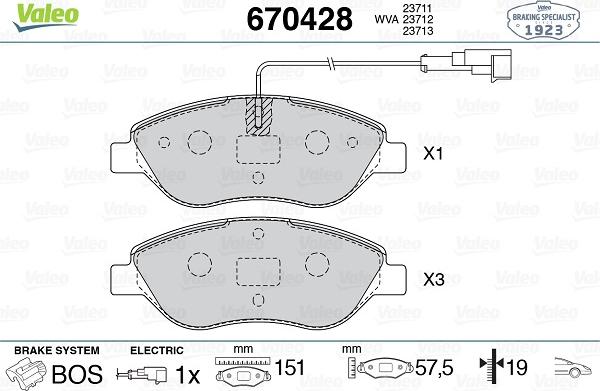 Valeo 670428 - Brake Pad Set, disc brake autospares.lv