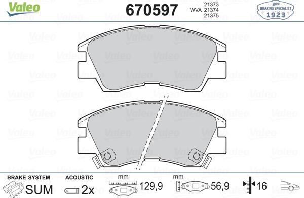 Valeo 670597 - Brake Pad Set, disc brake autospares.lv