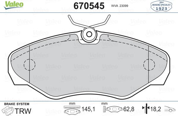 Valeo 670545 - Brake Pad Set, disc brake autospares.lv