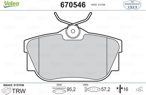 Valeo 670546 - Brake Pad Set, disc brake autospares.lv