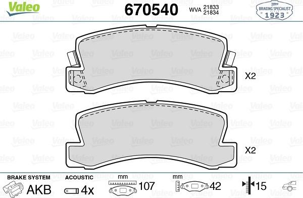 Valeo 670540 - Brake Pad Set, disc brake autospares.lv