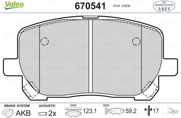 Valeo 670541 - Brake Pad Set, disc brake autospares.lv