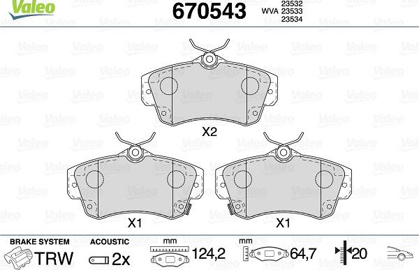 Valeo 670543 - Brake Pad Set, disc brake autospares.lv