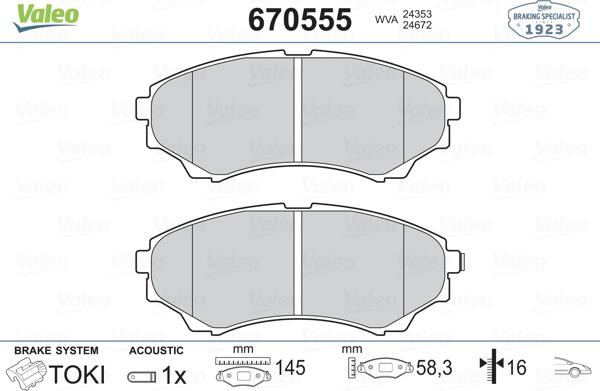 Valeo 670555 - Brake Pad Set, disc brake autospares.lv