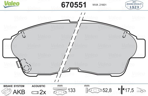 Valeo 670551 - Brake Pad Set, disc brake autospares.lv