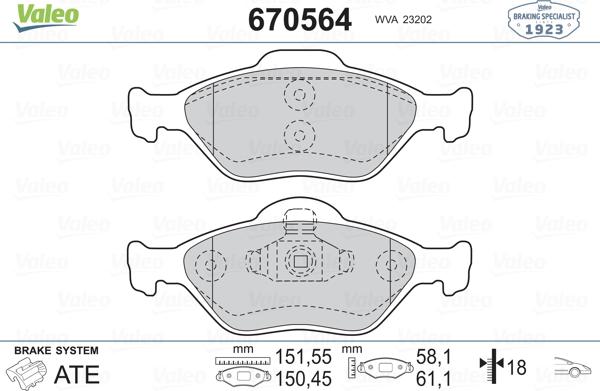 Valeo 670564 - Brake Pad Set, disc brake autospares.lv