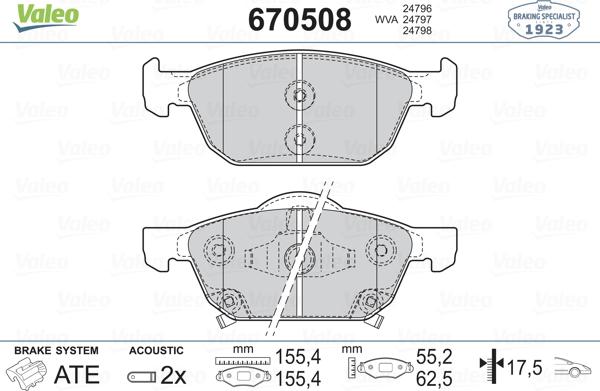 Valeo 670508 - Brake Pad Set, disc brake autospares.lv