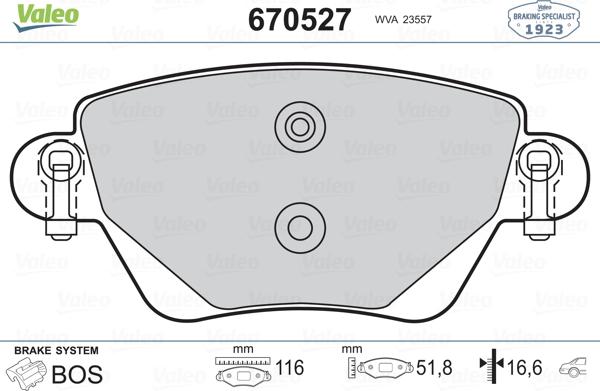 Valeo 670527 - Brake Pad Set, disc brake autospares.lv