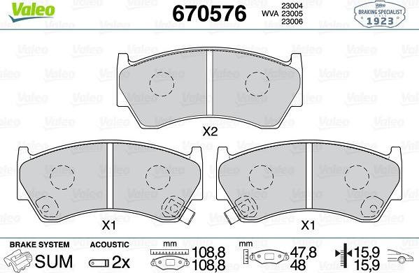 Valeo 670576 - Brake Pad Set, disc brake autospares.lv