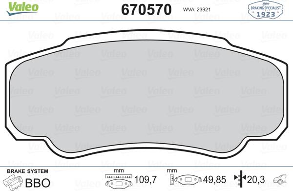 Valeo 670570 - Brake Pad Set, disc brake autospares.lv