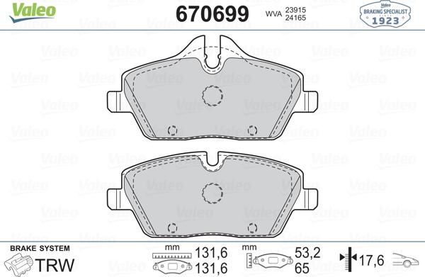 Valeo 670699 - Brake Pad Set, disc brake autospares.lv