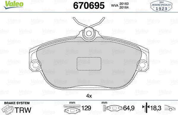 Valeo 670695 - Brake Pad Set, disc brake autospares.lv