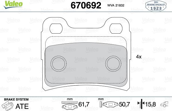 Valeo 670692 - Brake Pad Set, disc brake autospares.lv