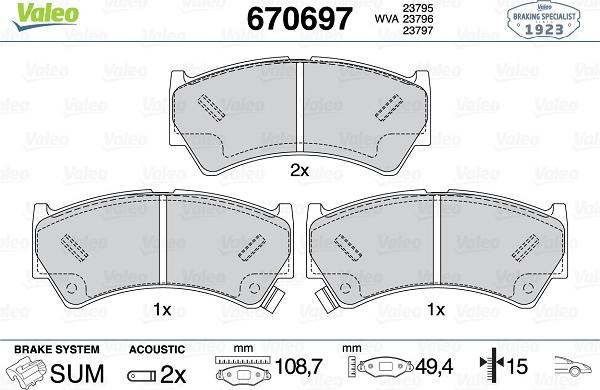 Valeo 670697 - Brake Pad Set, disc brake autospares.lv