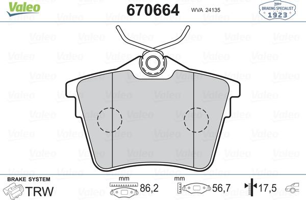 Valeo 670664 - Brake Pad Set, disc brake autospares.lv