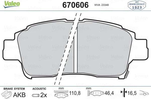 Valeo 670606 - Brake Pad Set, disc brake autospares.lv