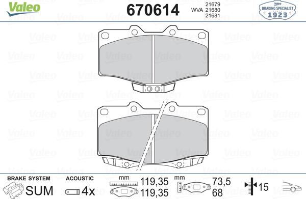 Valeo 670614 - Brake Pad Set, disc brake autospares.lv