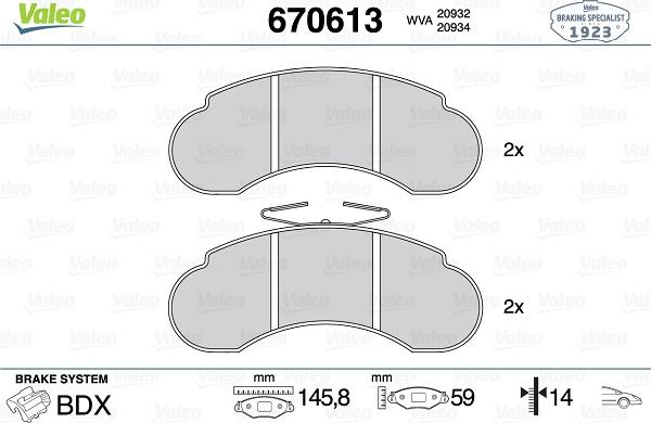 Valeo 670613 - Brake Pad Set, disc brake autospares.lv