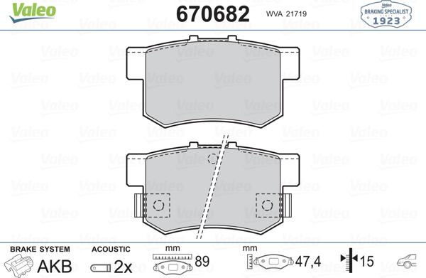 Valeo 670682 - Brake Pad Set, disc brake autospares.lv