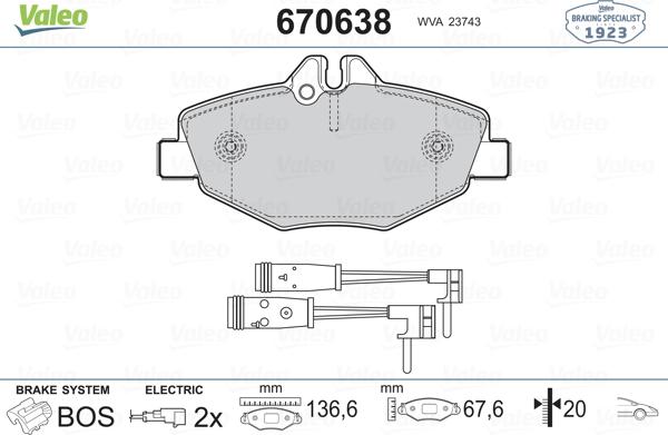 Valeo 670638 - Brake Pad Set, disc brake autospares.lv