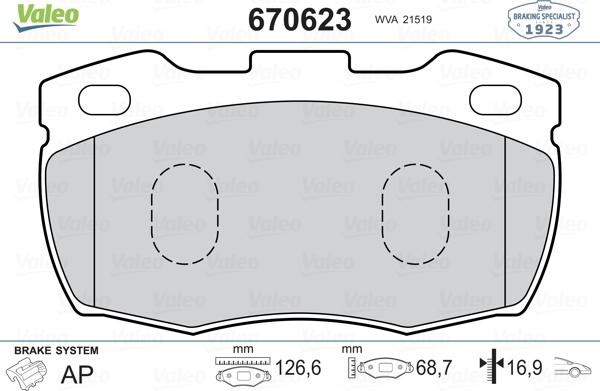 Valeo 670623 - Brake Pad Set, disc brake autospares.lv