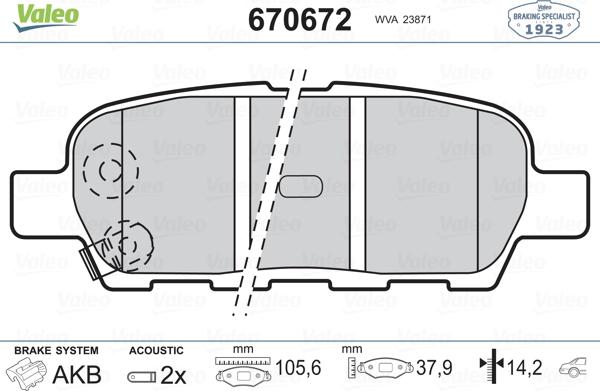 Valeo 670672 - Brake Pad Set, disc brake autospares.lv