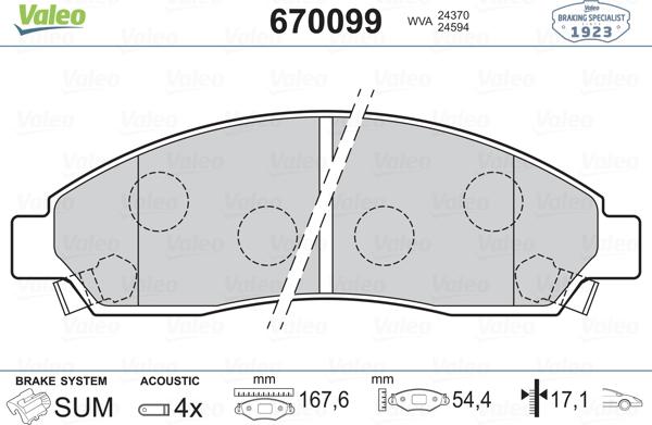 Valeo 670099 - Brake Pad Set, disc brake autospares.lv