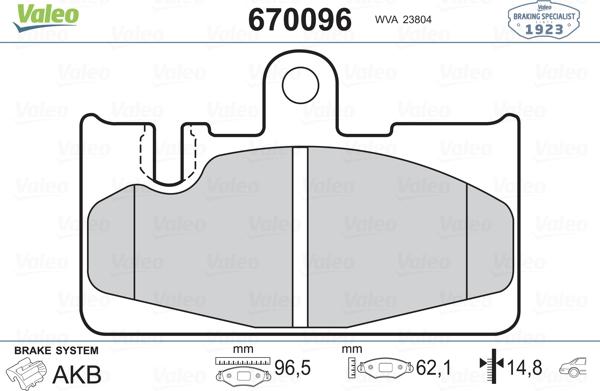 Valeo 670096 - Brake Pad Set, disc brake autospares.lv