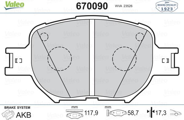 Valeo 670090 - Brake Pad Set, disc brake autospares.lv