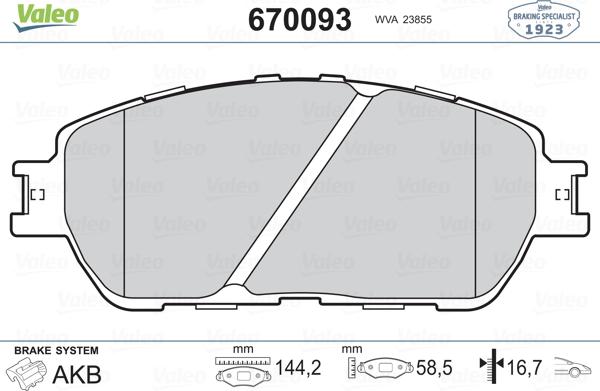 Valeo 670093 - Brake Pad Set, disc brake autospares.lv