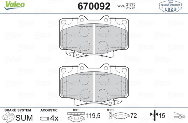 Valeo 670092 - Brake Pad Set, disc brake autospares.lv