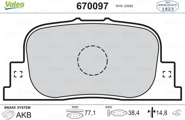 Valeo 670097 - Brake Pad Set, disc brake autospares.lv