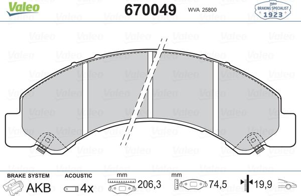 Valeo 670049 - Brake Pad Set, disc brake autospares.lv