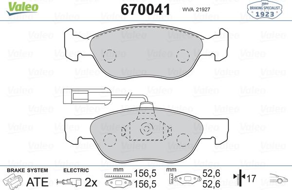 Valeo 670041 - Brake Pad Set, disc brake autospares.lv