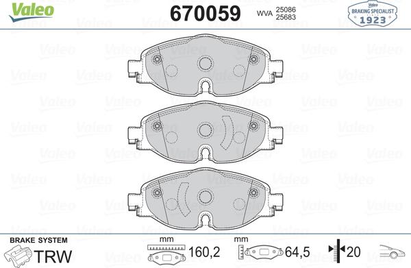 Valeo 670059 - Brake Pad Set, disc brake autospares.lv