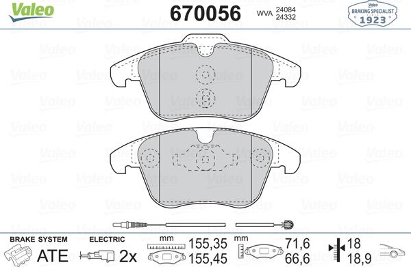 Valeo 670056 - Brake Pad Set, disc brake autospares.lv