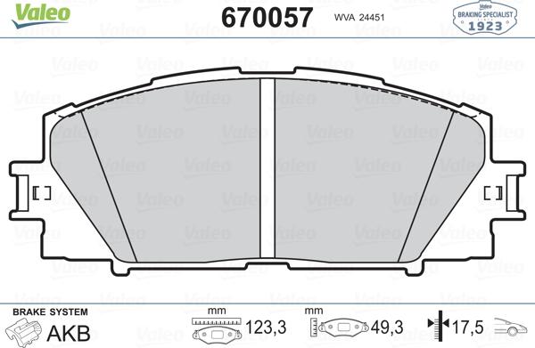 Valeo 670057 - Brake Pad Set, disc brake autospares.lv