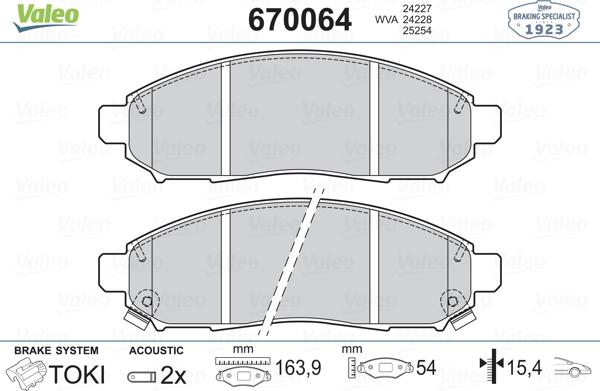 Valeo 670064 - Brake Pad Set, disc brake autospares.lv