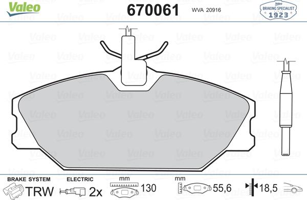 Valeo 670061 - Brake Pad Set, disc brake autospares.lv