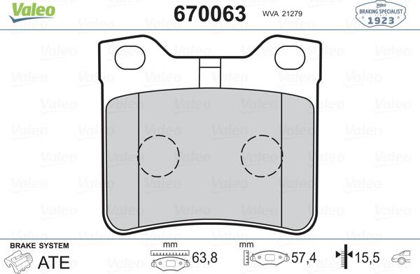 Valeo 670063 - Brake Pad Set, disc brake autospares.lv