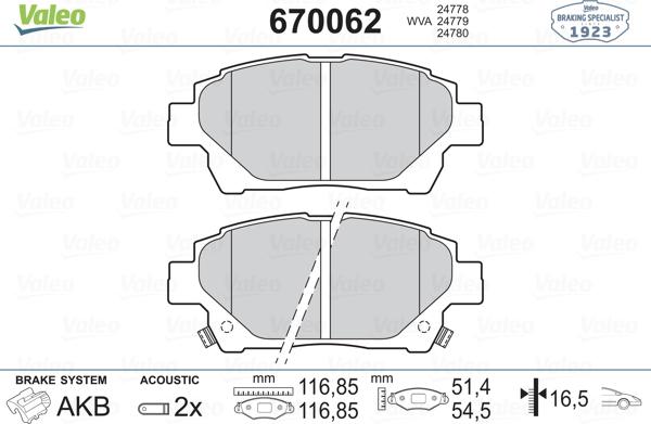 Valeo 670062 - Brake Pad Set, disc brake autospares.lv