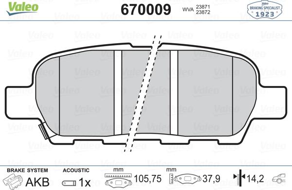 Valeo 670009 - Brake Pad Set, disc brake autospares.lv