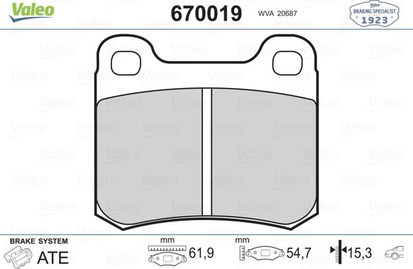 Valeo 670019 - Brake Pad Set, disc brake autospares.lv