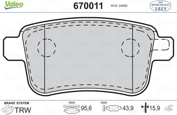 Valeo 670011 - Brake Pad Set, disc brake autospares.lv